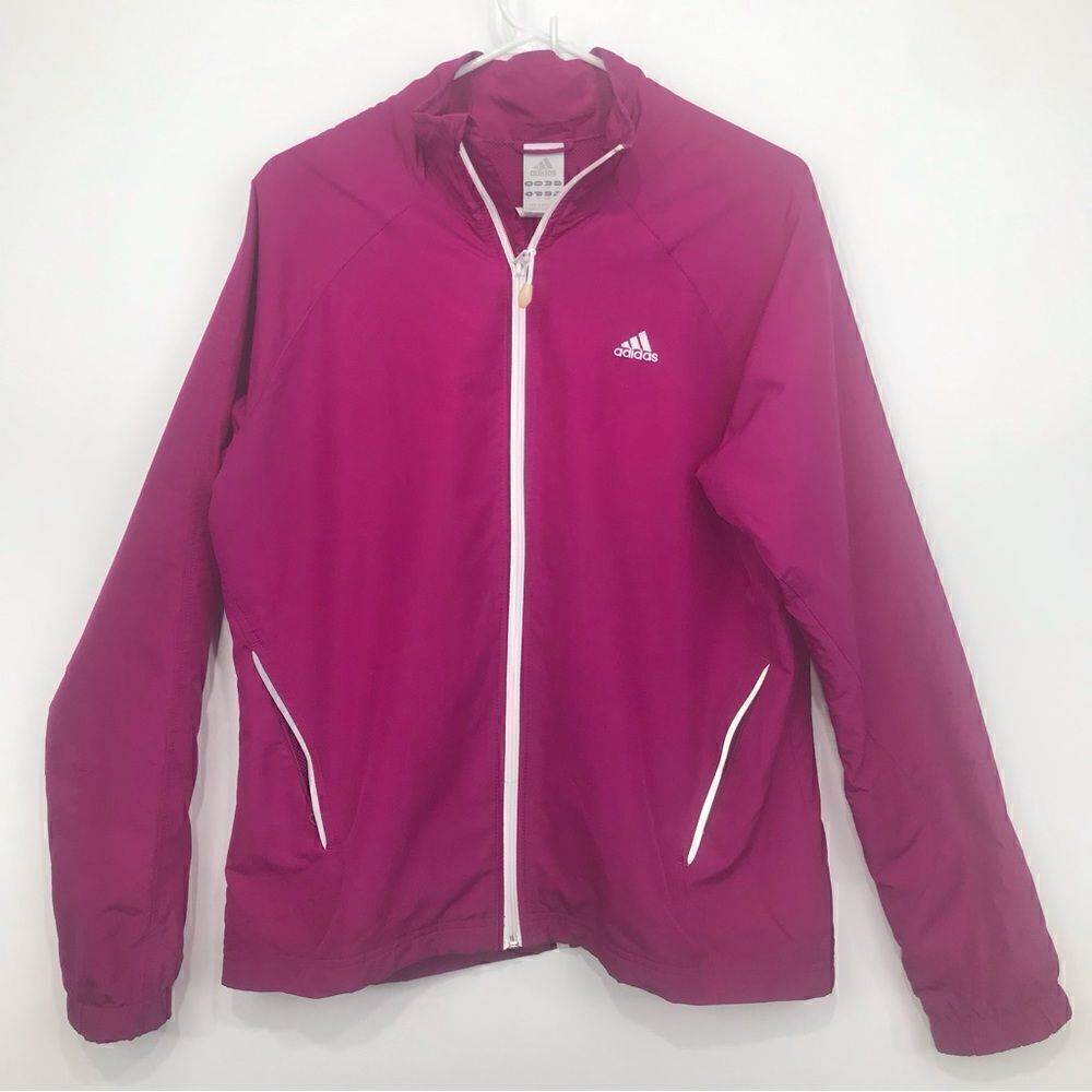 Adidas Magenta Pink White Stripe Vented Zip Up Track Jacket